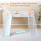 JOYMOR Bunk Bed with Curved Slide, Low Bunk Bed Twin Over Twin with Slide and Angled Ladder, Solid Pine Wood Frame,14" Safety Guardrail, Anti-Slip Steps (White, Twin) JOYMOR