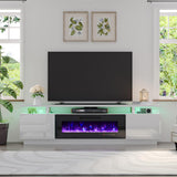 AMERLIFE Fireplace TV Stand with 40" Fireplace, 80" Modern High Gloss Fireplace Entertainment Center LED Lights, 2 Tier TV Console Cabinet for TVs Up to 90", Ivory White AMERLIFE