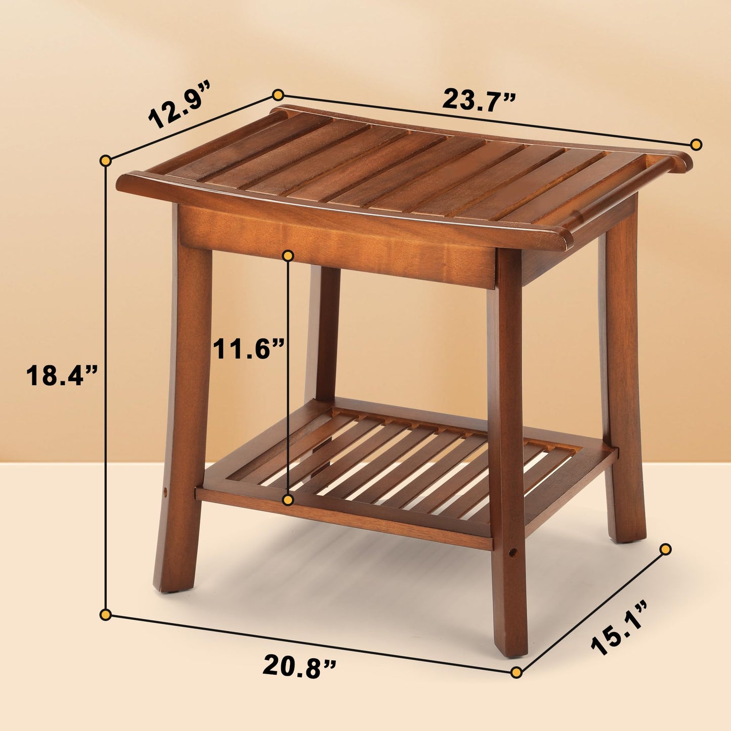 Rengue Teak Shower Bench for Inside 2-Tier Wood Shower Chair with Storage and Towel Rack Waterproof Shower Stool Bathroom Shower Seats 23.7 x 12.9 x 18.4 Inch - WoodArtSupply