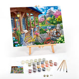 Ledgebay DIY Paint by Numbers Kit for Adults Framed Canvas Beginner to Advanced Paint by Numbers Kit Kits Include Acrylic Paint set Brushes Tabletop Easel (Colorful House Near The Lake 16"x20" Framed) Ledgebay