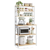 VASAGLE Bakers Rack with Power Outlet, 31.5 Inches Coffee Bar for Kitchen with Storage, 6-Tier Kitchen Shelves with 6 Hooks, Microwave Stand, Golden Oak and White UKKS119Y01 VASAGLE