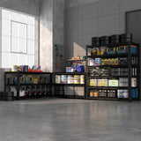 SYLOUGH 55.12" W Father&I 6-Shelf Industrial Adjustable Heavy-Dudy Tall Metal Garage Storage Shelves Shelving Units/Steel Wire Rack System (Commercial) for Basement/Shop, 84" H*55.12" W*24" D*, Black SYLOUGH