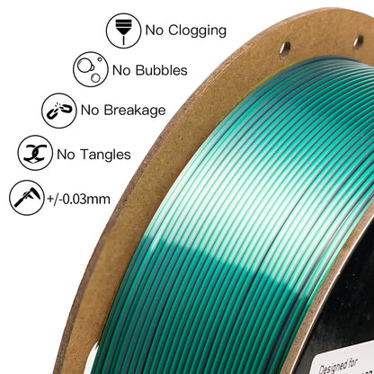 INLAND Micro Center Dual Color Silk PLA 3D Printer Filament 1.75mm - Gray to Green Color Change - Coextrusion Silk Filament - Dimensional Accuracy +/- 0.03mm - 1kg Cardboard Spool (2.2 lbs) - WoodArtSupply