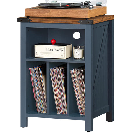 Joaxswe Record Player Stand with Vinyl Record Storage,Navy Blue Record Player Table Holds up to 160 Albums,Large Wood Turntable Stand Cabinet Dispaly Shelf for Living Room,Bedroom,Office Joaxswe