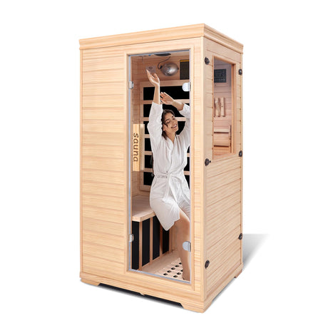 Far Infrared Sauna for 1 Person - 1050W Fast Heating, Canadian Hemlock Wood Home Sauna with Bluetooth Speaker, Chromotherapy & Oxygen Ionizer Easy Assembly Indoor Sauna for Relaxation, Detox, Home Gym Homsido
