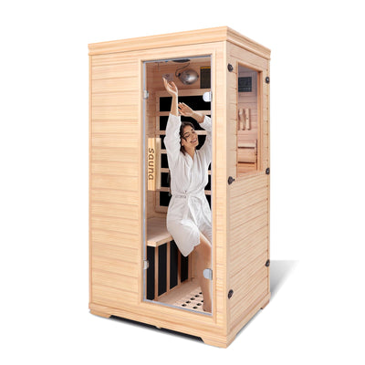 Far Infrared Sauna for 1 Person - 1050W Fast Heating, Canadian Hemlock Wood Home Sauna with Bluetooth Speaker, Chromotherapy & Oxygen Ionizer Easy Assembly Indoor Sauna for Relaxation, Detox, Home Gym