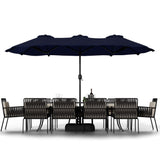 Shintenchi 15FT Large Patio Umbrella with Base, Outdoor Double-Sided Rectangular Umbrella, Market Umbrella with Crank Handle for Poolside Lawn Garden, Dark Blue Shintenchi