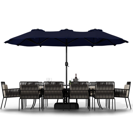 Shintenchi 15FT Large Patio Umbrella with Base, Outdoor Double-Sided Rectangular Umbrella, Market Umbrella with Crank Handle for Poolside Lawn Garden, Dark Blue Shintenchi