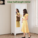 winiowa Metal Armoire Wardrobe Closet with Drawer, 71" Wardrobe Cabinet with Adjustable Shelves and Hanging Rod, Clothing Storage Cabinet Closet with Mirror for Bedroom-White winiowa