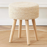 Cpintltr Footstool Ottoman Round Natural Seagrass Foot Stool Pouf Ottomans with Solid Wood Legs Hand Weave Footrest Step Stool for Living Room Bedroom Balcony Garden Natural Cpintltr