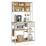 VASAGLE Bakers Rack with Charging Station, Coffee Bar with Adjustable Storage Shelves, Fabric Drawer, 12 Hooks, 15.7 x 39.4 x 71 Inches, Kitchen Microwave Stand, Golden Oak and Cloud White UKKS027Y01 VASAGLE