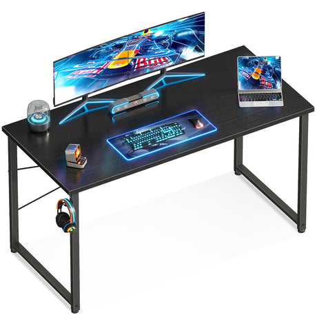 Casaottima 48 Inch Small Computer Desk for Home Office, Study Writing Table for Small Spaces, Simple Modern Desk with Headphone Hooks, Black Casaottima