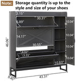 Auromie Free Standing Shoe Organizer with 2 Flip Drawers and Side Cabinet, Entryway Narrow Shoe Storage with Door for Hallway and Living Room (Black Plus) Auromie