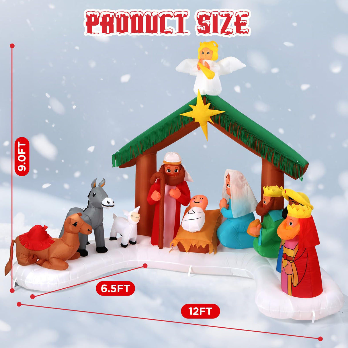12FT Christmas Inflatable Nativity Scene: Large Outdoor Christmas Decorations, Built-in 15 LED Lights, Blow Up Jesus Nativity Set Decor, Inflatables for Party Lawn Garden Yard (12FT X 6.5FT X 9FT) Toiyjofe