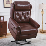 RUTOX Large Power Lift Recliner Chair for Elderly, Lay Flat Lift Chair with Adjustable Headrest, Leather Recliner Lift Chairs with Massage and Heat,Infinite Position, Extended Footrest, Brown RUTOX