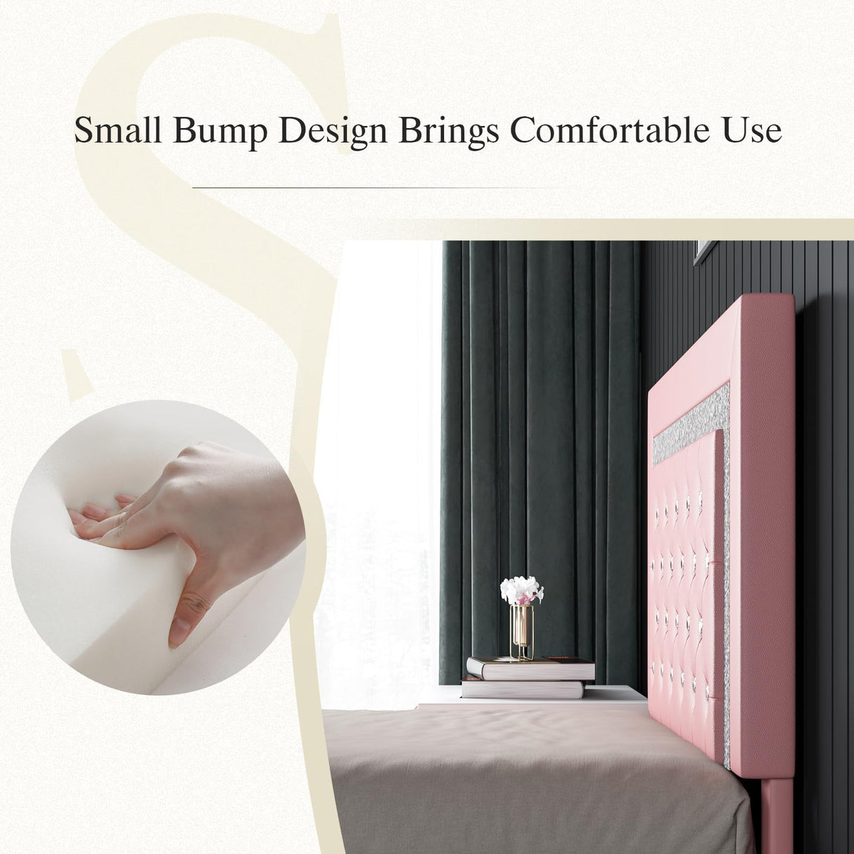 HOMBCK Twin Bed Frame, Pink Upholstered Bed Frame Twin Size with Diamond Tufted Headboard, Girls Twin Bed Frame with Faux Leather Headboard & Footboard, Wooden Slats Support, No Box Spring Needed HOMBCK