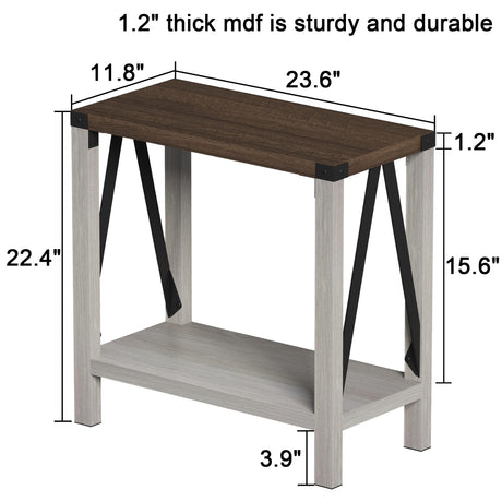 ChooChoo Farmhouse End Table for Small Spaces, Narrow Side End Table with Storage Shelf, Rustic A-Design Nightstand Sofa Table for Living Room, Bedroom (White & Brown) ChooChoo