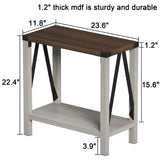 ChooChoo Farmhouse End Table Set of 2, Narrow Side End Table with Storage Shelf, Rustic A-Design Nightstand Sofa Table for Living Room, Bedroom(White&Brown) ChooChoo