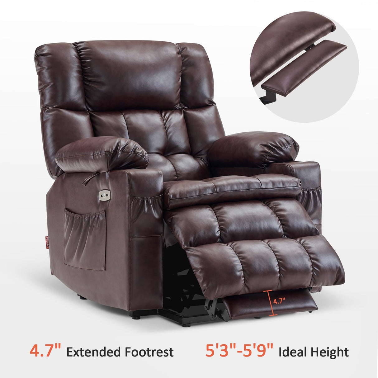 MCombo Dual Motor Power Lift Recliner Chair for Elderly, Infinite Position Lay Flat Lift Chair with Heat and Massage for Seniors, Cup Holders, USB Ports, Faux Leather 7890 (Dark Brown, Medium-Regular) MCombo