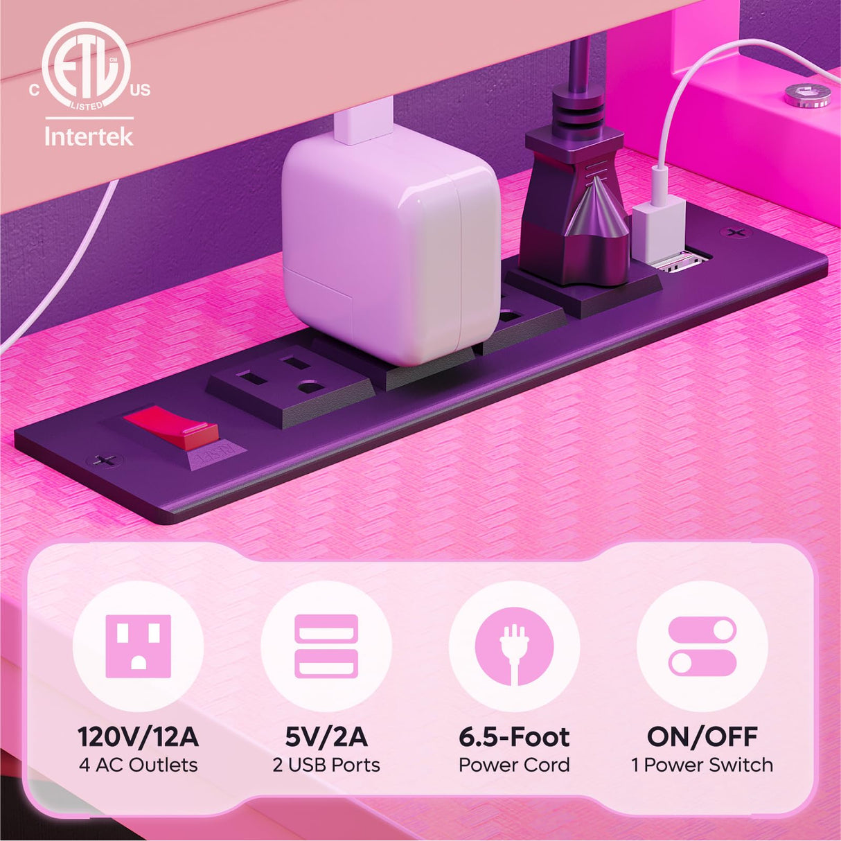 Bestier 71.5 inch Gaming Desk with Power Outlet, Large LED Computer Desk with Monitor Stand, L Shaped Desk with Storage Shelf, Cup Holder & Headset Hooks, Corner Gamer Desk for Bedroom Pink Bestier