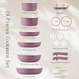 CAROTE 19pcs Pots and Pans Set, Nonstick Cookware Set Detachable Handle, Induction Kitchen Cookware Sets Non Stick with Removable Handle, RV Cookware Set, Gold and Purple CAROTE