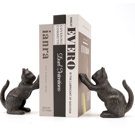 Ambipolar Cat Decorative Bookends, Unique Book Ends to Hold Books Heavy Duty for Office Desk, Vintage Antique Black Home Decor, Shelf Decoration, Modern Living Room Decor Ambipolar