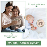Baby Announcement Sign for Newborn - Beautiful Double-Sided Hello World Name Sign for Hospital Birth Announcement, The Perfect Round Wooden Welcome Giftacity