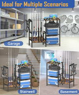 Tigerden Fishing Rod Holders for Garage, Fishing Pole Holder Stand with Multifunctional Hook, 4 Tier Fishing Gear Equipment Organizers Rack, Fits Most Rods of 1.57" for Home Entryway Corner, Black Tigerden