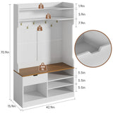 Vividwood Hall Tree with Bench, Simple Style 5 in 1 Hall Tree, Entryway Storage bench3-Layer Shoe Cabinet & 7 Coat Hooks, Separate Drawers, 42.9x15.94x70.86 in (Country White) Vividwood