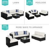 Best Choice Products 7-Piece Modular Outdoor Sectional Wicker Patio Conversation Set w/ 2 Pillows, Coffee Table, Cover Included - Black/White Sand Best Choice Products