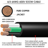 6/3 6 Gauge SOOW Electric Wire 6 AWG 6/3 Portable Power Cable 600V 3 Conductor 6 Gauge 6/3 SOOW Extension Cord for Portable Light,Welder,Generator,NEMA 14-50 RV Outlet Box,EV Car Battery Charger-50ft CLLOMAGY