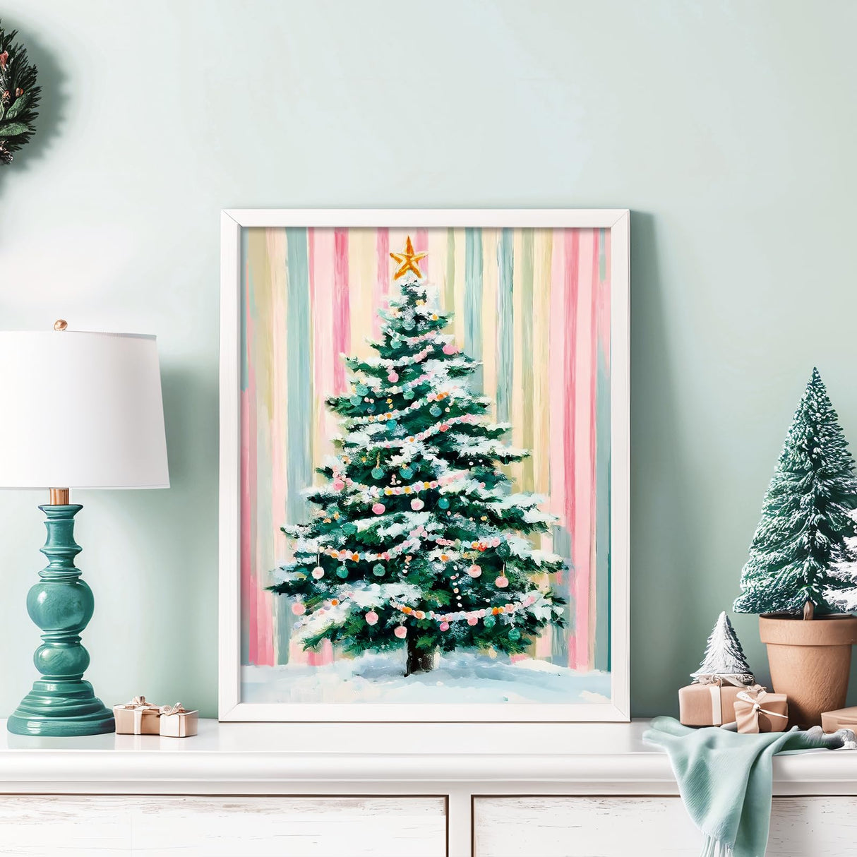 Whaline Christmas DIY Painting by Number Kits Unframed Xmas Tree Oil Painting Canvas Acrylic Filling Painting by Number for Home Party Wall Decoration, 16 x 20 Inch Whaline