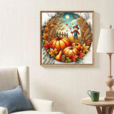 Fall Farm Pumpkin Scarecrow Diamond Art Kits for Adults, 5D Diamond Painting Kits for Adults Beginners, DIY Full Round Drill Diamond Dot Painting Gem Art Kits for Adult, Home Wall Decor 13.8x13.8 Inch VCLKDIY