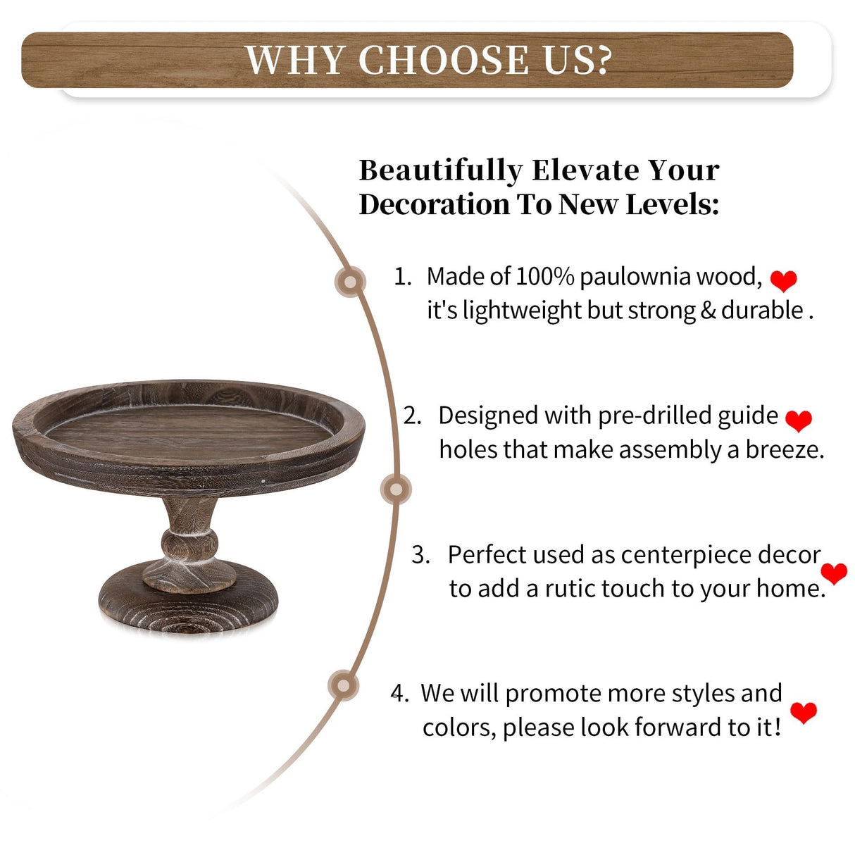 Hanobe Round Wood Display Riser: Rustic Wooden Risers Decorative Pedestal Plate Stand Small Cake Holder Tray for Wedding Birthday Decor Hanobe