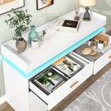 Hlivelood 6 Drawer Dresser with LED Light and Charging Station, Modern Chest of Drawers for Closet, Wide Drawer Organizer Cabinet for Bedroom, Living Room, Entryway, Hallway(6 Drawer White) Hlivelood