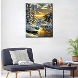 Winter Snow Scenery Paint by Numbers Kits 16x20 inch Canvas Abandon Wooden House DIY Oil Painting for Kids, Adults Beginner River and Forest at Sunset Artwork with Brushes, Landscape Gift(Frameless) Tucocoo
