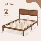 Giantex Wood Full Size Bed Frame with Headboard, Mid Century Modern Platform Bed Full with Solid Wood Legs & Wooden Slat Support, Easy Assembly, No Box Spring Needed, Walnut Giantex