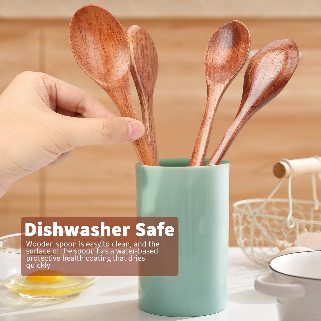 AERZIP 9 Inch Wooden Spoons for Eating Mixing Stirring Soda Jam Honey, Extra Long Handle Wood Soup Spoons for Serving Home Kitchen Cooking Table Spoon (2 PCS) aerzip