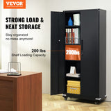 VEVOR Metal Storage Cabinet with Wheels, 75 in Locking Cabinet with 4 Adjustable Shelves & 2 Magnetic Doors, 200 lbs Capacity per Shelf, Metal Cabinet with 3 Keys for Home, Office, Garage, Black VEVOR