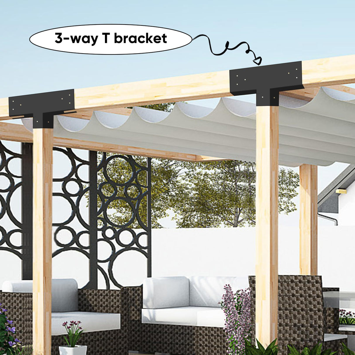 Pergola Brackets Kit 4x4 - BRRIY 3-Way Right Angle Corner Bracket, Pergola Brackets Base Kit with 2 T-Brackets and 2 Bases, Gazebo Hardware Kit for Extension Gazebo BRRIY
