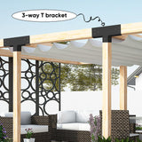Pergola Brackets Kit 4x4 - BRRIY 3-Way Right Angle Corner Bracket, Pergola Brackets Base Kit with 2 T-Brackets and 2 Bases, Gazebo Hardware Kit for Extension Gazebo BRRIY