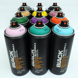 Montana Black 400ml Complementary Colors Set of 12 Graffiti Street Art Mural Spray Paint Montana Black