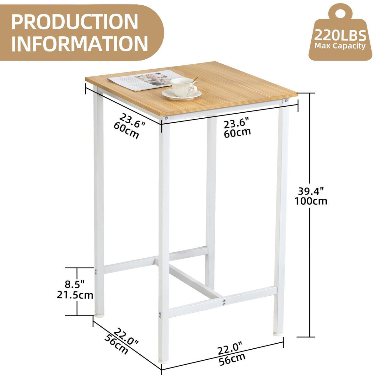 Finnhomy 23.6" Modern High Top Bar Table - Oak Beige & White Cocktail Table for Kitchen and Living Room Finnhomy