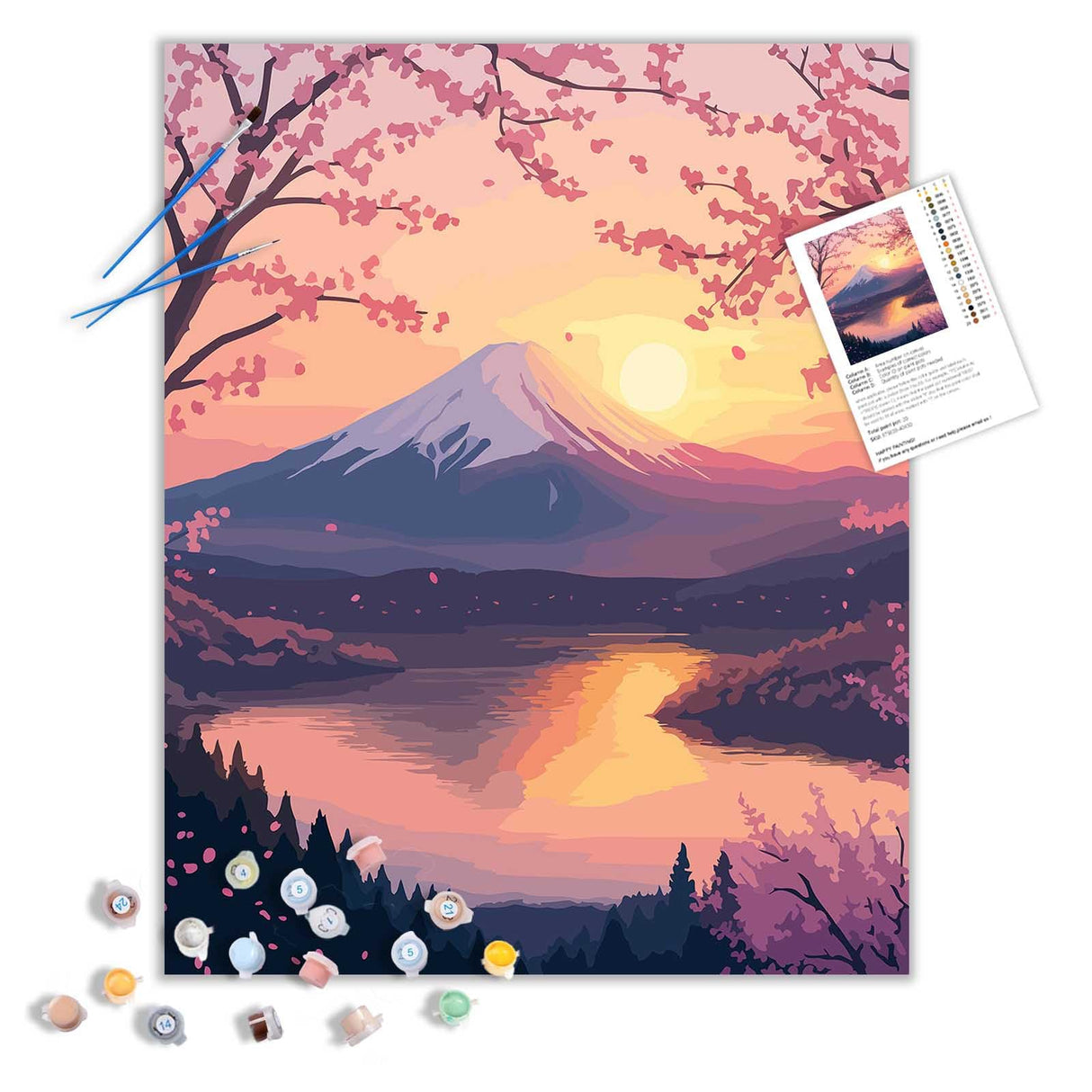 ARNLRDYA Mount Fuji Paint by Number Kits for Adults Beginner, Cherry Blossoms Paint by Numbers, Floral Sunset Acrylic Painting for Gift Home Decor(16×20inch, Unframe) ARNLRDYA