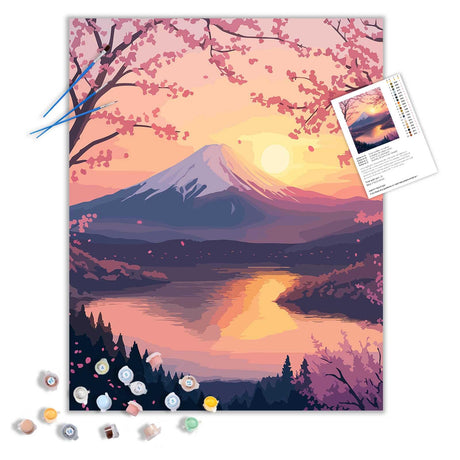 ARNLRDYA Mount Fuji Paint by Number Kits for Adults Beginner, Cherry Blossoms Paint by Numbers, Floral Sunset Acrylic Painting for Gift Home Decor(16×20inch, Unframe) ARNLRDYA