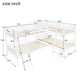 Harper & Bright Designs L-Shaped Bunk Bed Twin Over Twin, Quad Bunk Bed with Guardrail and 2 Angle Ladder, Wood Corner Bunk Beds for 4 Kids, Teens, Adults, No Box Spring Needed (Grey) Harper & Bright Designs
