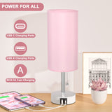 Hong-in Pink Lamp for Bedroom,Nightstand Lamp with 3 Color Modes-Small Bedside Lamp with USB-C+A Charging Ports, Pull Chain Bedroom Table Lamp for Bedroom, Office, Kids Room(Bulb Included) Hong-in