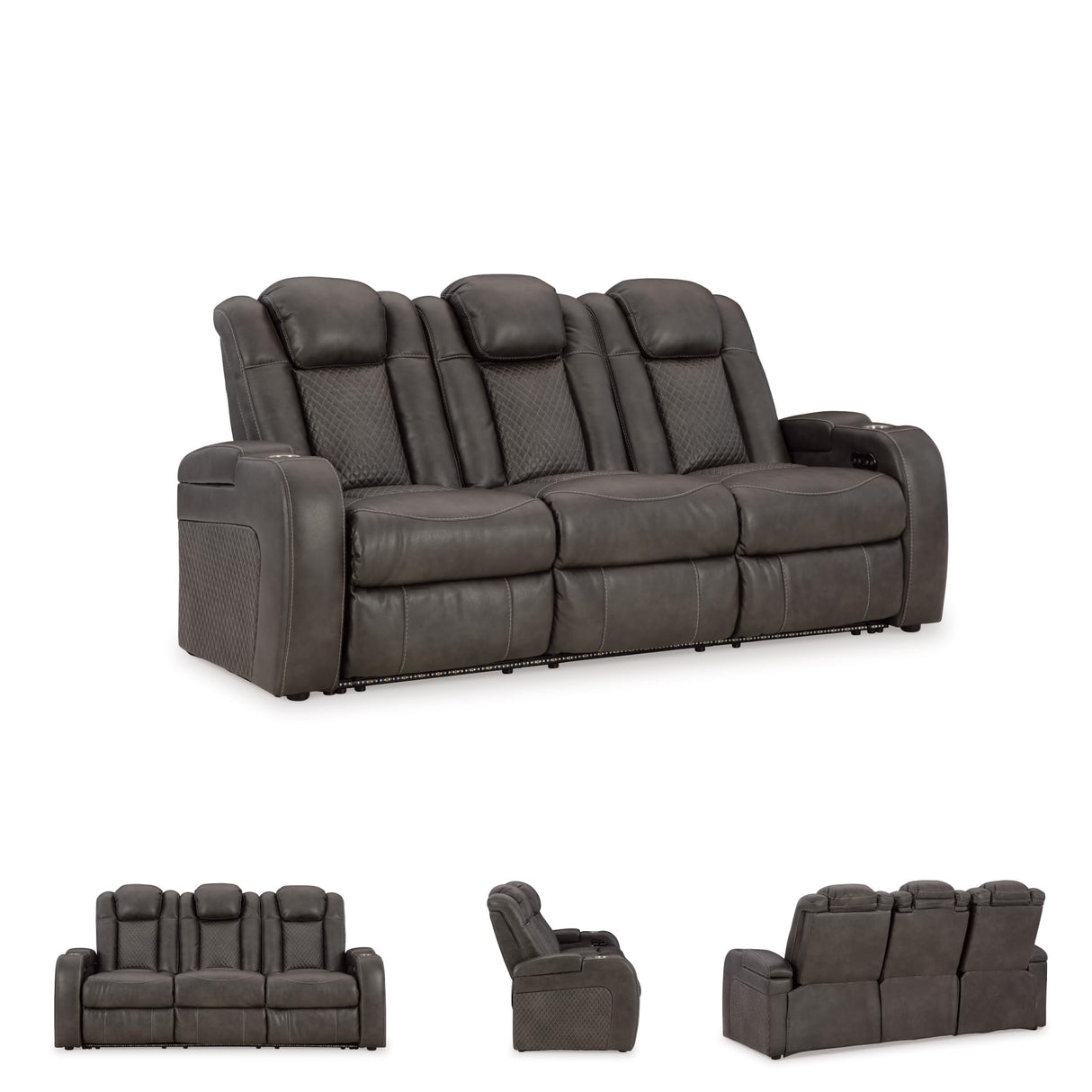 Signature Design by Ashley Fyne-Dyme Contemporary Power Reclining Sofa with USB Charging Ports and Adjustable Headrest, Brown Signature Design by Ashley