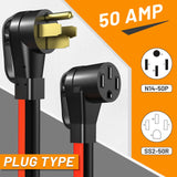 RVPLAN 25 FT 50 Amp RV/EV Extension Cord Outdoor Waterproof,4 Prong Flexible Heavy Duty STW RV Power Cord,NEMA 14-50P/R Standard Plug Suit for EV Charging and RV Trailer Campers, Black-Red,ETL RVPLAN