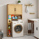 Over The Toilet Storage Cabinet, Farmhouse Rattan Storage Cabinet Over Toilet with 2 Rattan Barn Doors & Home Space-Saving Toilet Rack, for Bathroom, Restroom, Laundry Vabches